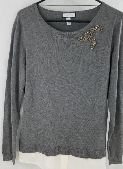 NWT Charter Club Size L Grey Solid Sweater - Picture 4 of 6